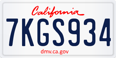 CA license plate 7KGS934