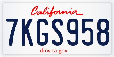 CA license plate 7KGS958
