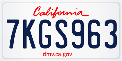 CA license plate 7KGS963