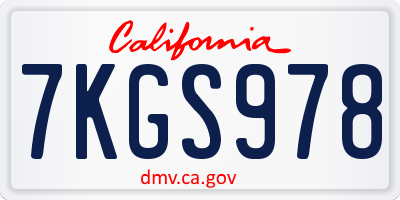 CA license plate 7KGS978