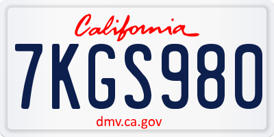 CA license plate 7KGS980
