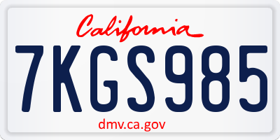 CA license plate 7KGS985