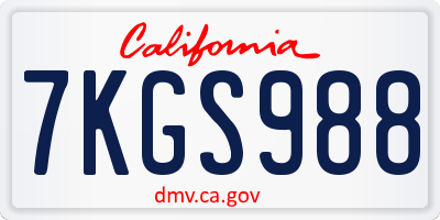 CA license plate 7KGS988