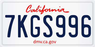CA license plate 7KGS996