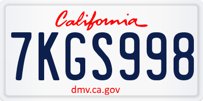 CA license plate 7KGS998