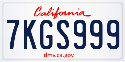 CA license plate 7KGS999
