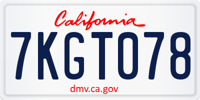 CA license plate 7KGT078