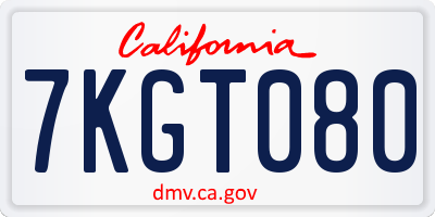 CA license plate 7KGT080