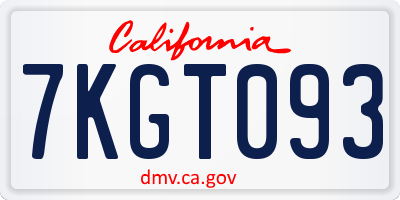 CA license plate 7KGT093