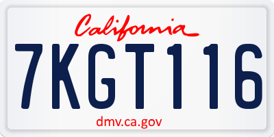 CA license plate 7KGT116