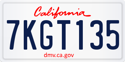 CA license plate 7KGT135