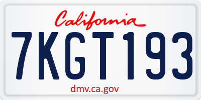 CA license plate 7KGT193