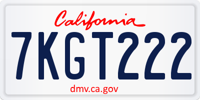 CA license plate 7KGT222
