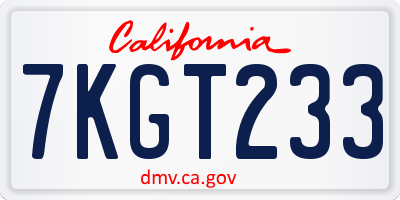 CA license plate 7KGT233