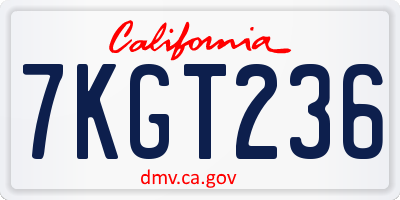 CA license plate 7KGT236
