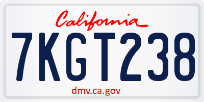 CA license plate 7KGT238
