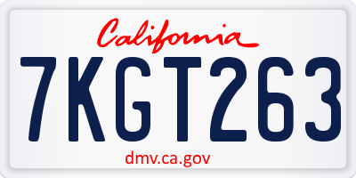 CA license plate 7KGT263