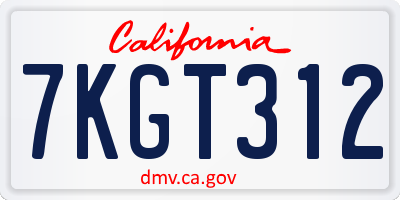 CA license plate 7KGT312