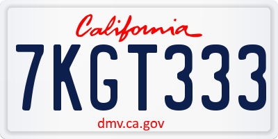 CA license plate 7KGT333