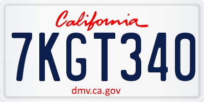 CA license plate 7KGT340
