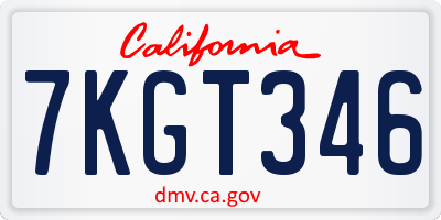 CA license plate 7KGT346