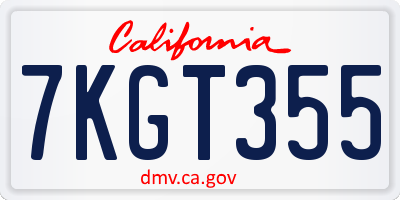 CA license plate 7KGT355