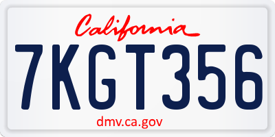 CA license plate 7KGT356