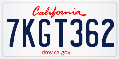 CA license plate 7KGT362
