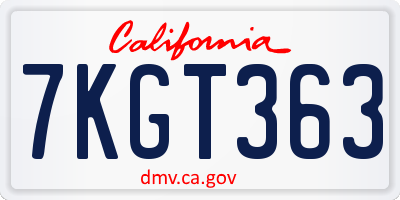 CA license plate 7KGT363