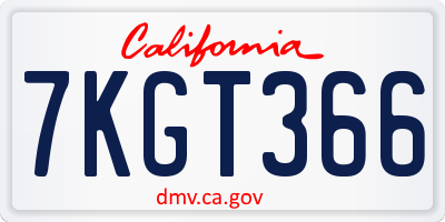 CA license plate 7KGT366