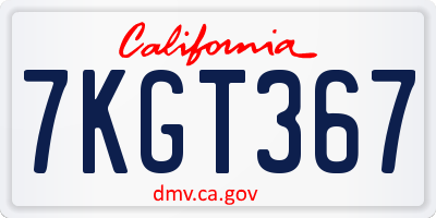 CA license plate 7KGT367