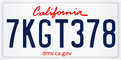 CA license plate 7KGT378