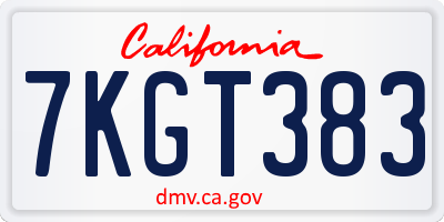 CA license plate 7KGT383