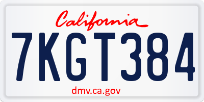 CA license plate 7KGT384