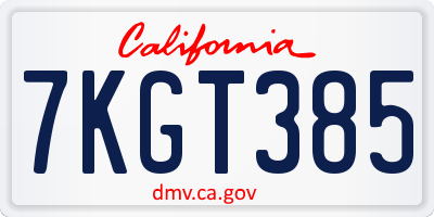 CA license plate 7KGT385