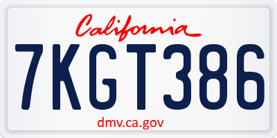 CA license plate 7KGT386