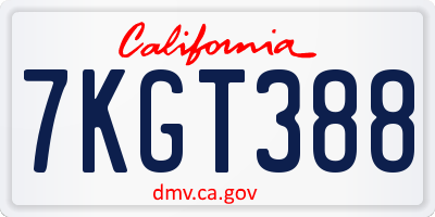 CA license plate 7KGT388