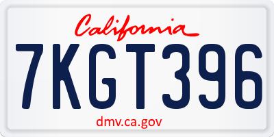 CA license plate 7KGT396