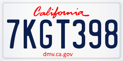 CA license plate 7KGT398