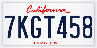 CA license plate 7KGT458
