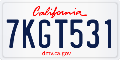 CA license plate 7KGT531