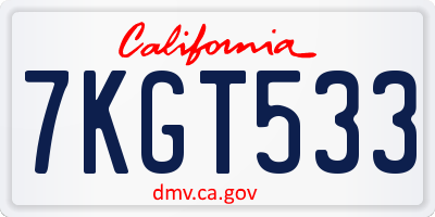 CA license plate 7KGT533