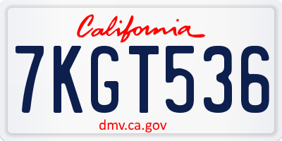 CA license plate 7KGT536