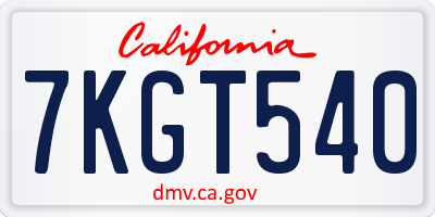 CA license plate 7KGT540