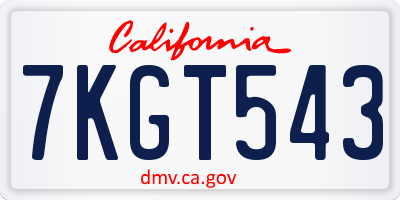 CA license plate 7KGT543
