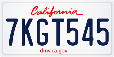 CA license plate 7KGT545
