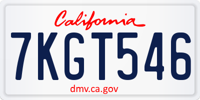 CA license plate 7KGT546