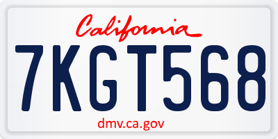 CA license plate 7KGT568