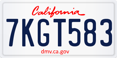 CA license plate 7KGT583