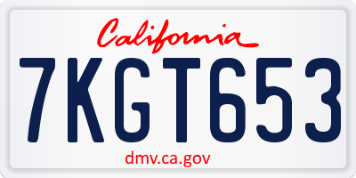 CA license plate 7KGT653
